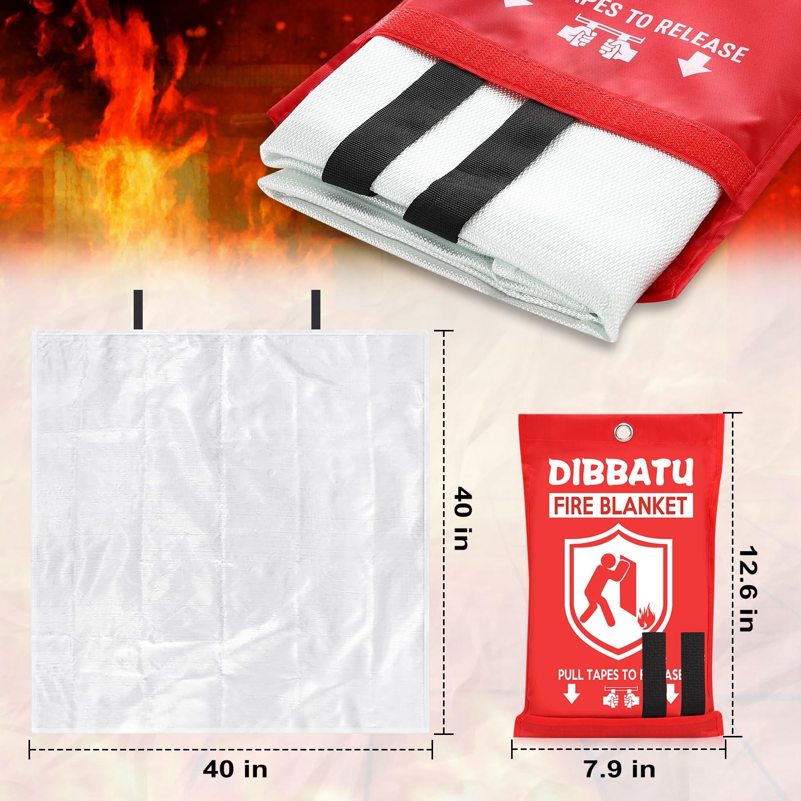DIBBATU Fire Blanket for Home and Kitchen, Blankets 40″x40″-2 Pack, Red