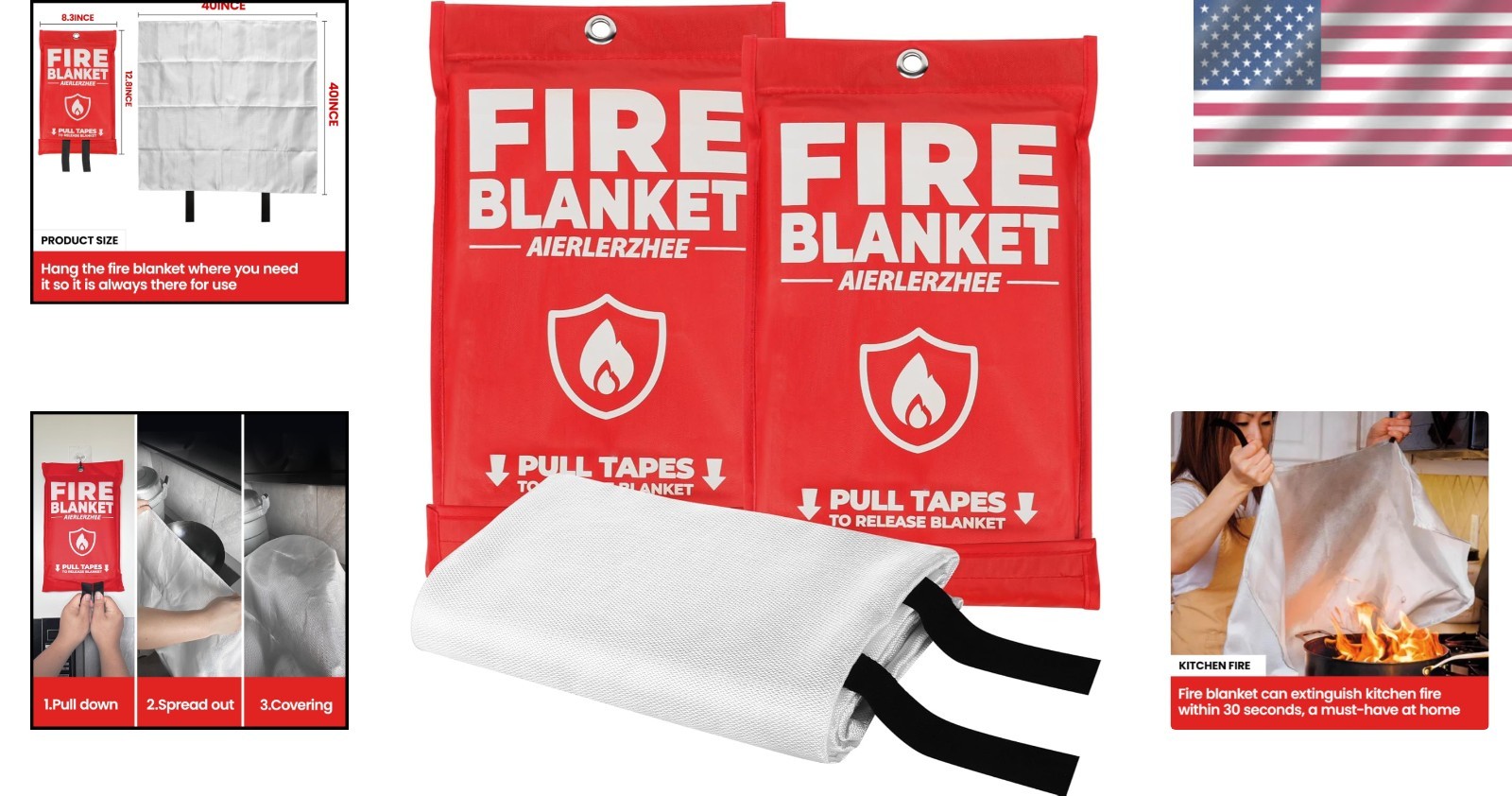 High Visibility 2 Pack Fire Blankets – Compact, Heat Resistant, Reliable Safety