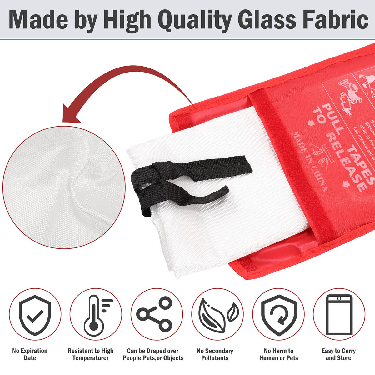 Emergency Fire Blanket Quick Release In Case Fr Home Car Office 1.2mx1.2mx0.3mm