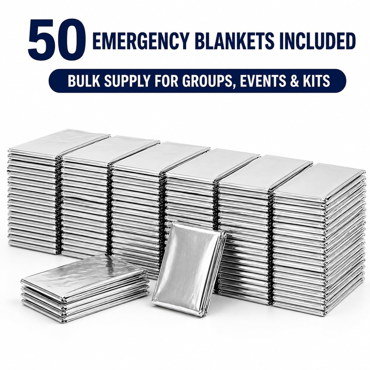 BH Lot of 50 Emergency Mylar Blankets 84″ x 52″
