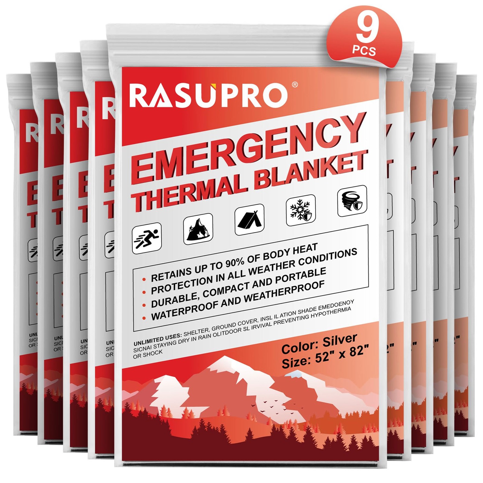 9 Pack Emergency Blankets, Outdoor Survival Emergency Insulated Gear, Mylar T…