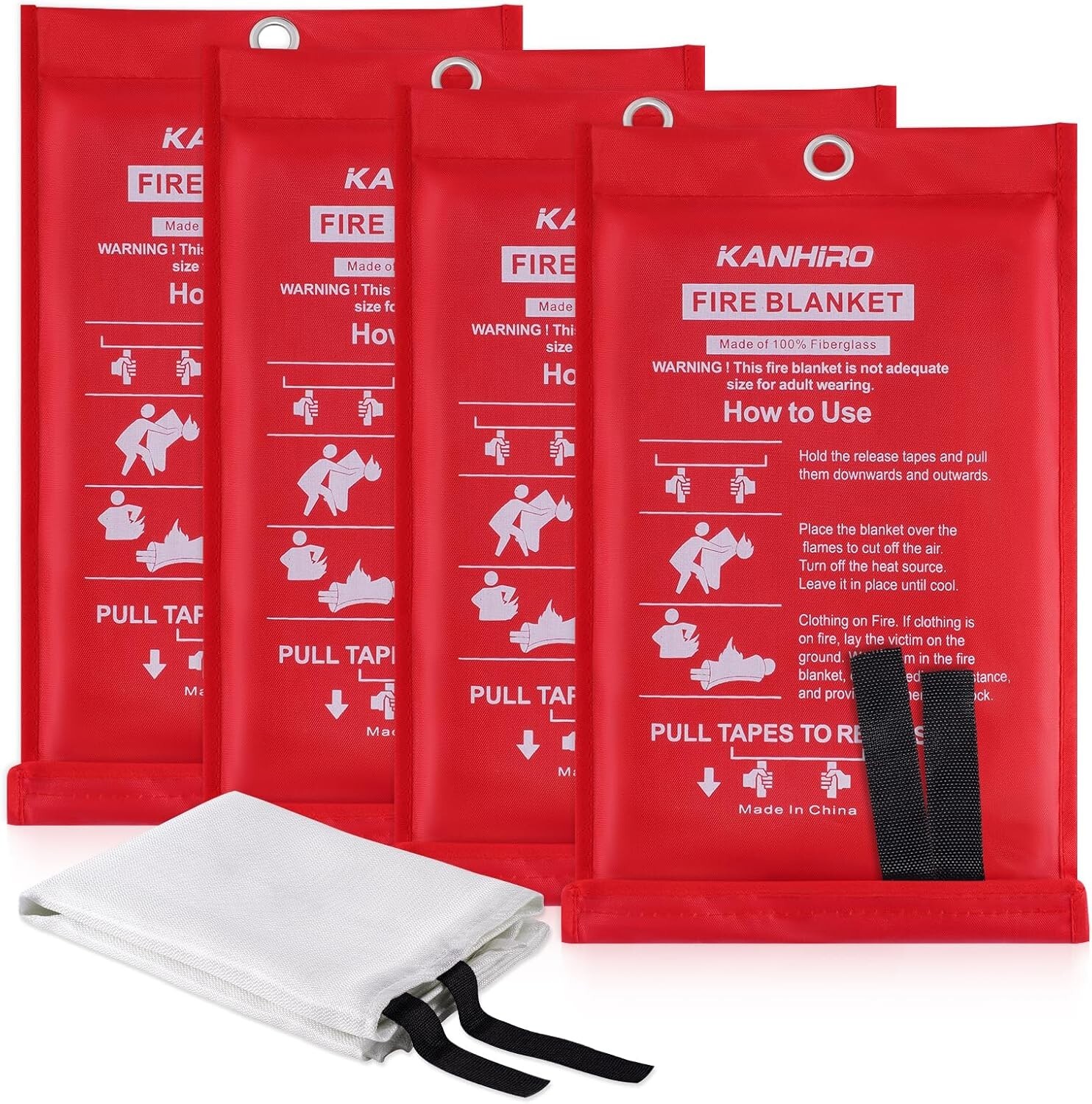 Lightweight Fire Suppression Blanket – 4 Pack, 39″ x 39″ Waterproof Fiberglass