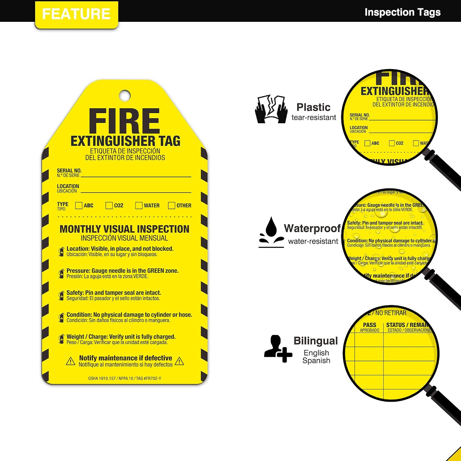 Fire Extinguisher Inspection Tags 25 Pack, 2026-2029 Yearly Monthly Inspection