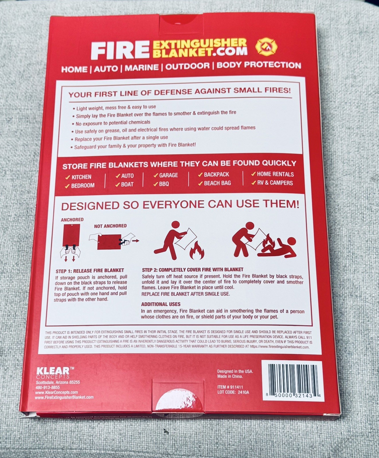Klear Concepts 40″ X 40″ Fire Extinguisher Blanket Fire Suppression, 2PACK
