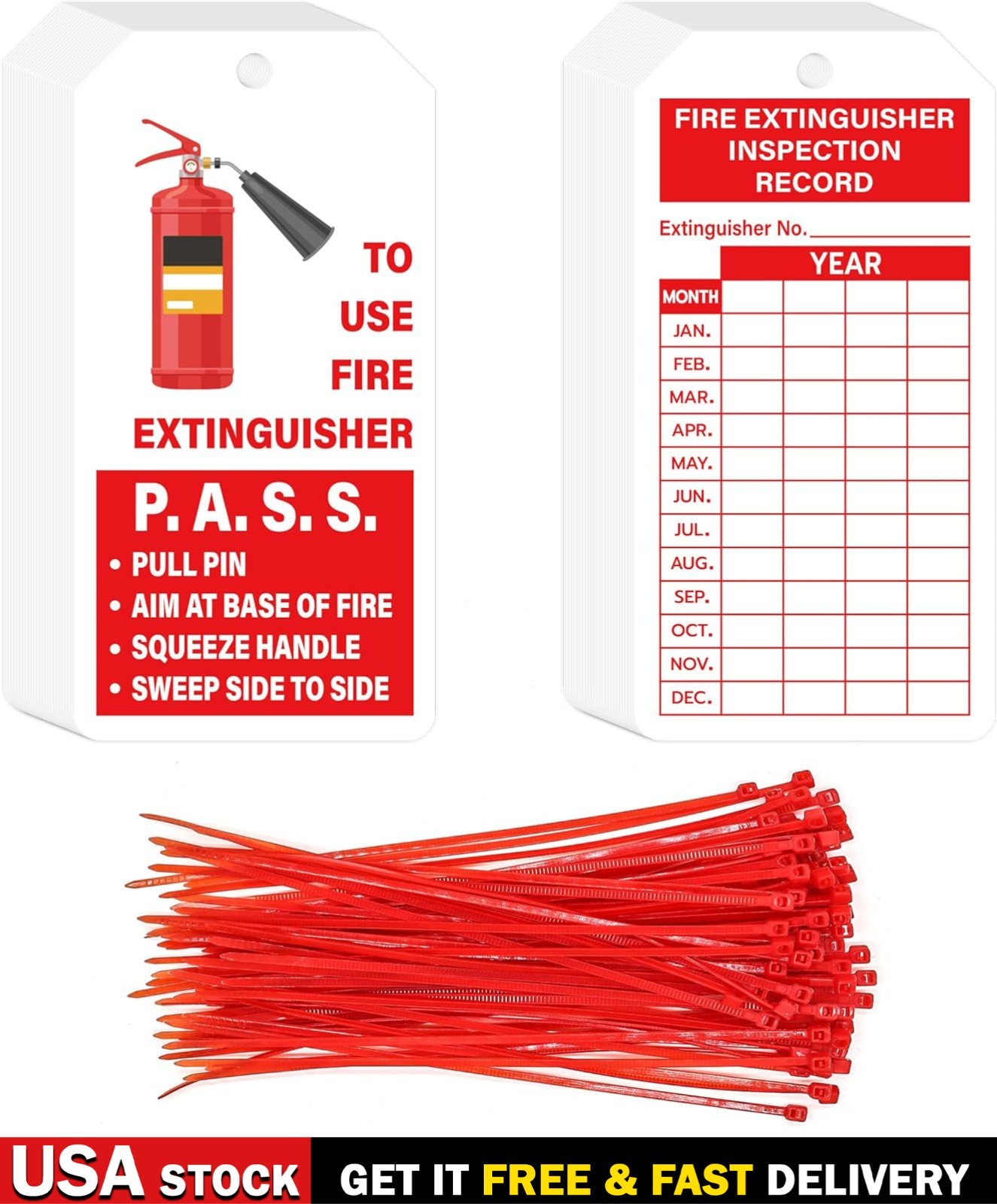 160 Sets Fire Extinguisher Tags with Wire Ties Monthly Inspection Record Tag New