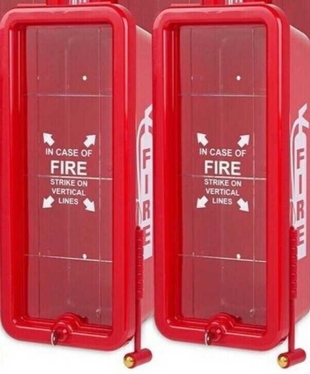 🔥🧯(TWO) NEW 5lb. FIRE EXTINGUISHER CABINET WITH PLEXI GLASS, LOCK & HAMMER🔥🧯