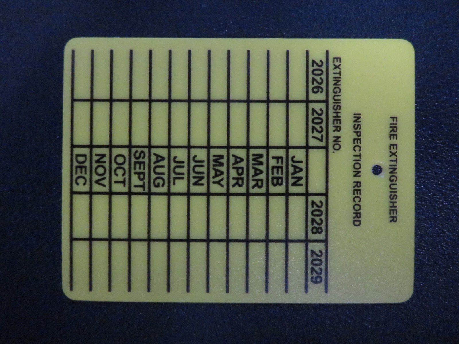 (5) PLASTIC FIRE EXTINGUISHER 4-YEAR INSPECTION TAGS…2024-2025-2026-2027