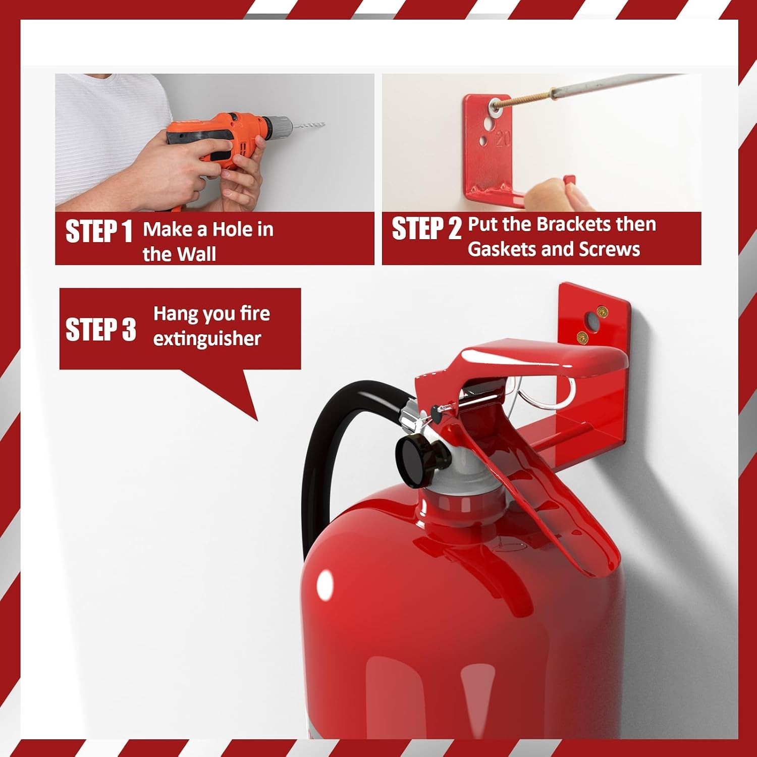 Compact 4 Pack Fire Extinguisher Brackets – Corrosion-Resistant Iron Holders