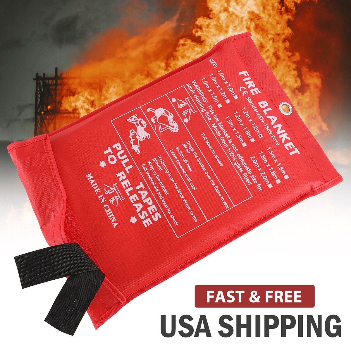 Large FIRE BLANKET Fiberglass, Fire Extinguishing Blanket 59”x59”, 47”x47”