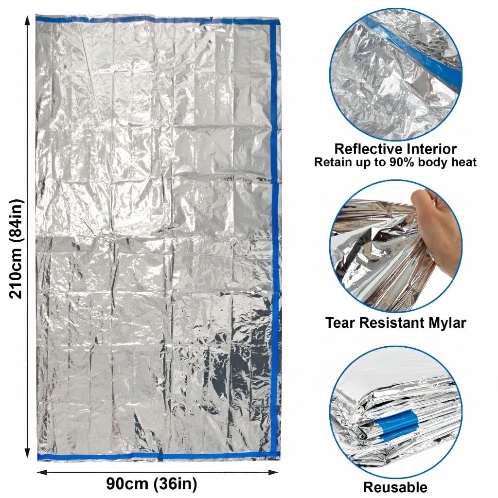 Mylar Emergency Thermal Blanket Sleeping Bag for Survival (2 Pack), Thick Reu…
