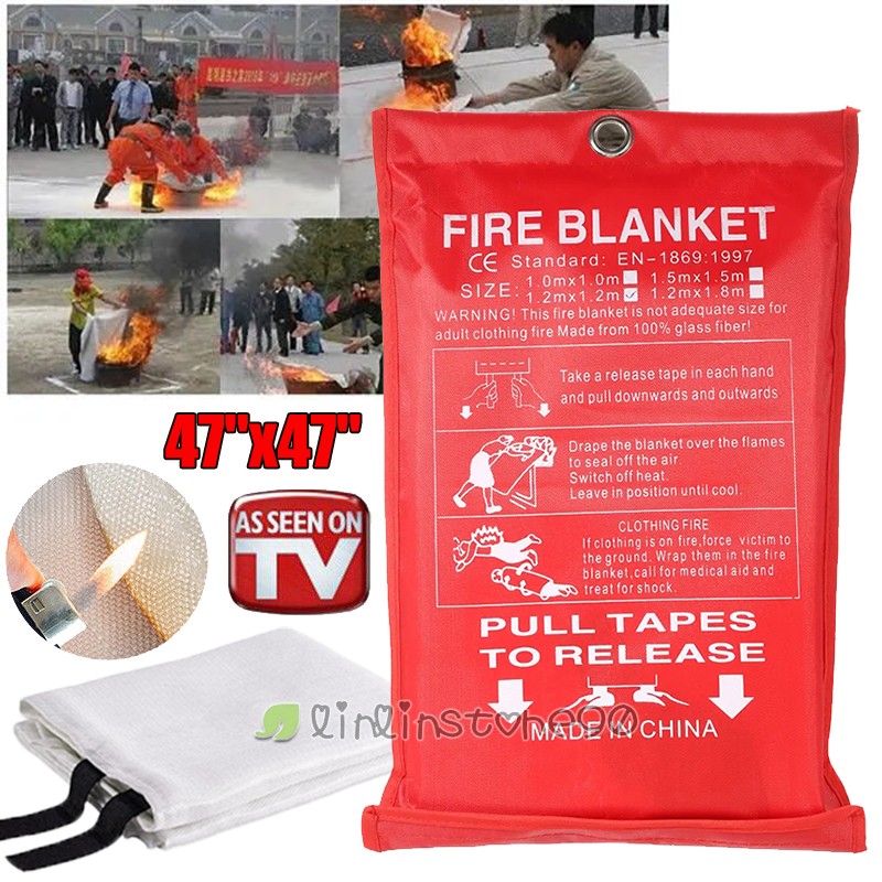 FIRE BLANKET Fiberglass Emergency Car Home Office Retardant Prepare Large 47×47″