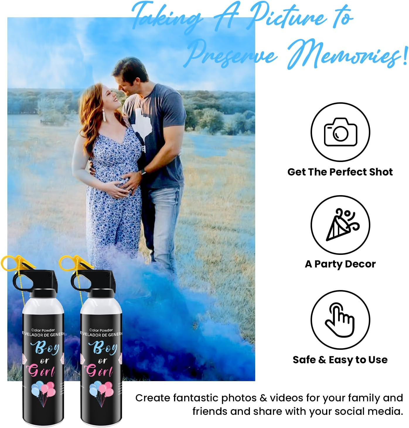 Gender Reveal Fire Extinguisher 2 Pack Boy Blue Extinguishers for Baby Reveal Ge