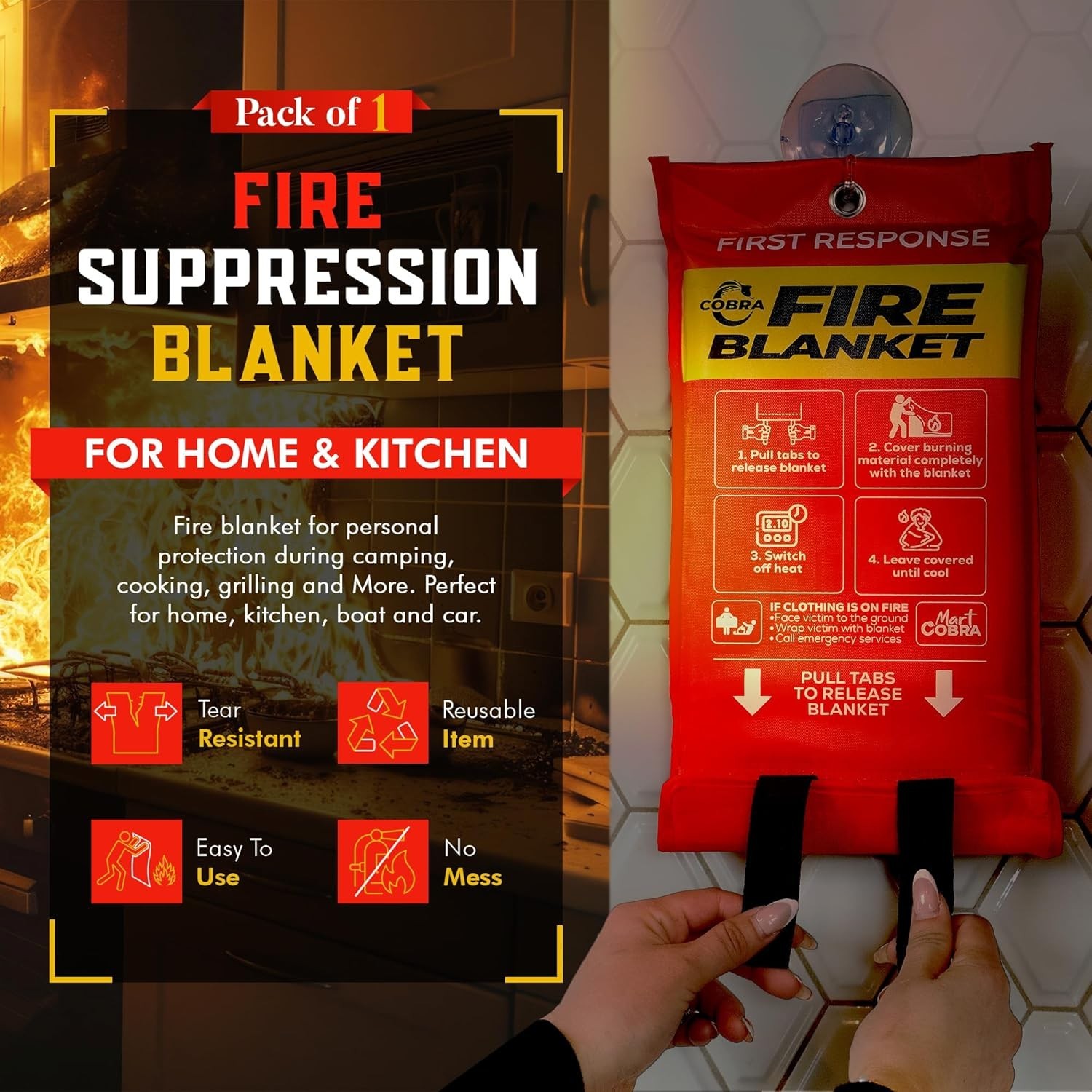 Emergency Fire Blanket Home & Kitchen 1 Pack Fire Blankets Emergency Home Safety