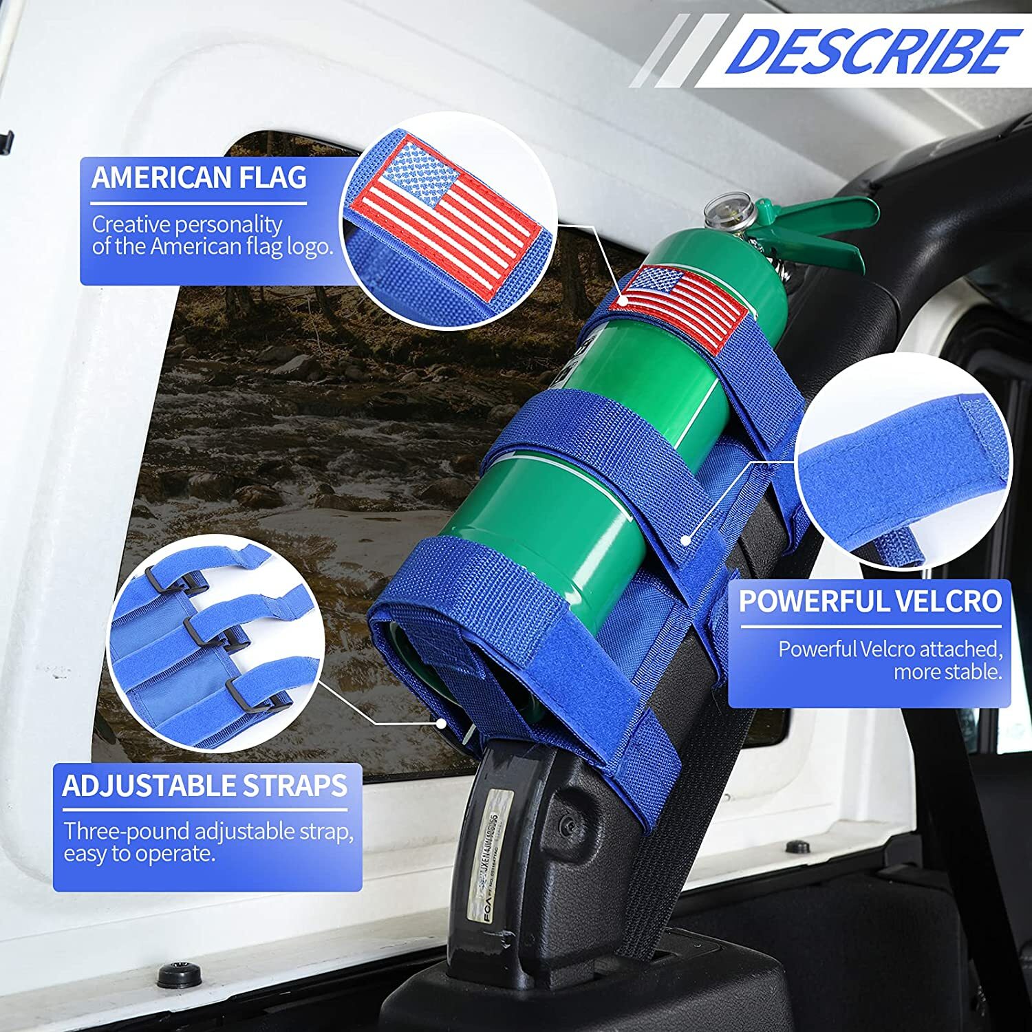 Blue Roll Bar Fire Extinguisher Holder Bracket Fit for ALL Car Universal Parts