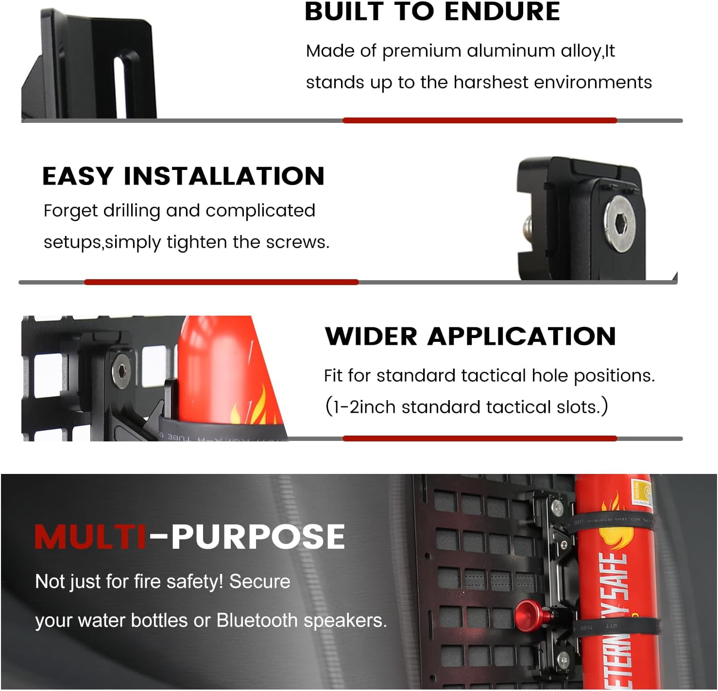 MOLLE Panel Fire Extinguisher Mount Kit-Aluminum Quick Release Car Fire Extingui