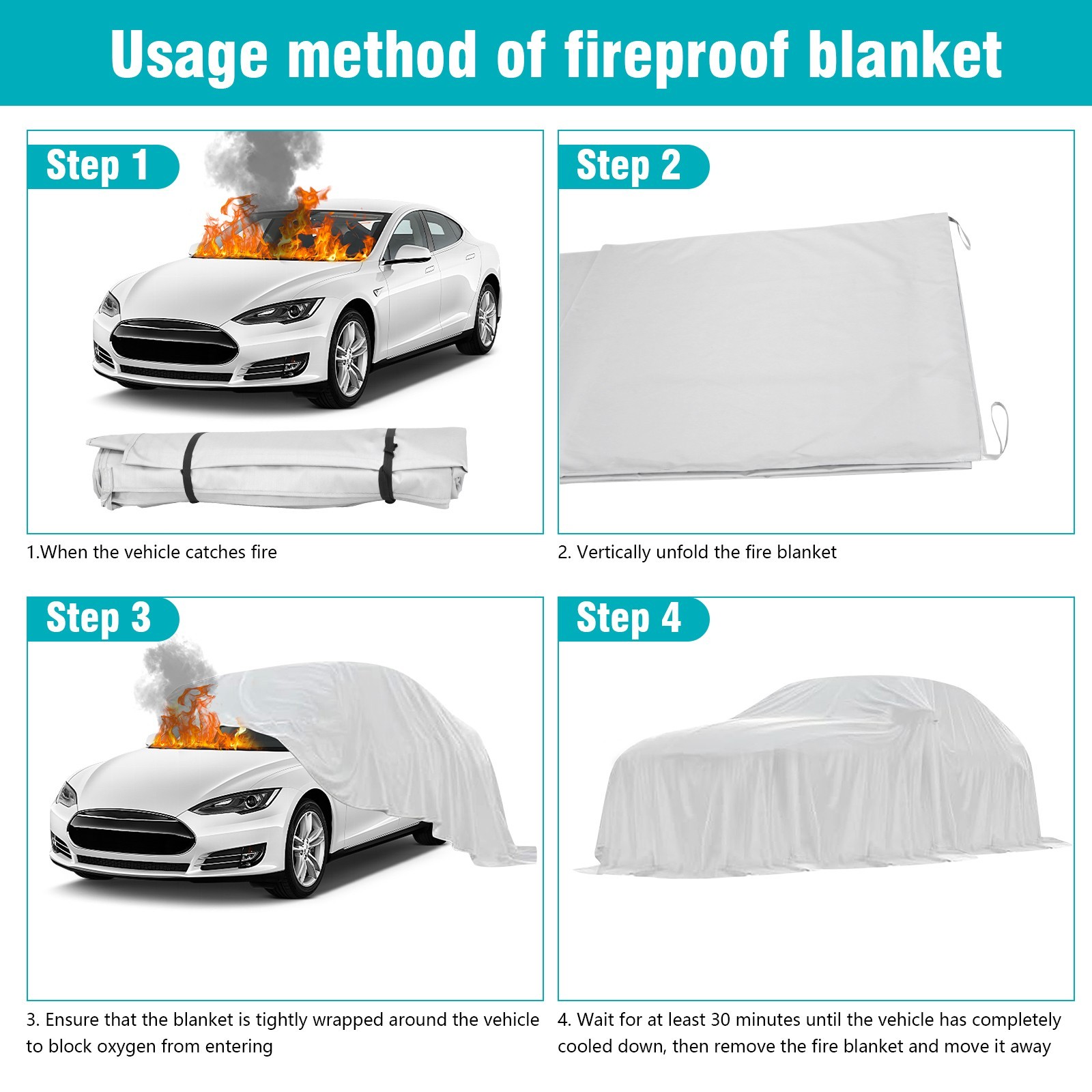 Large Car Fire Blanket, Emergency Fireproof Blankets, Fire Extinguisher Blanket