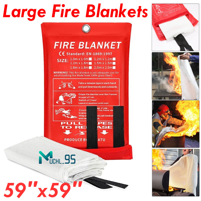 8/4PCS LARGE FIRE BLANKET Fiberglass Emergency Home Retardant Prepared 59”x59”