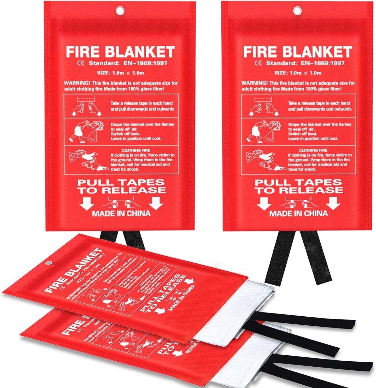 4 PACK FIRE BLANKET Fiberglass Hero Emergency Home Retardant Prepared 39”x39”