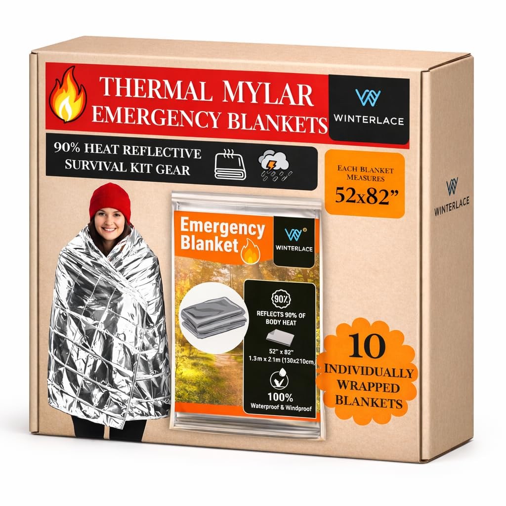 Emergency Mylar Blankets (10 Pack) Thermal Foil Survival Rescue Disaster Outd…