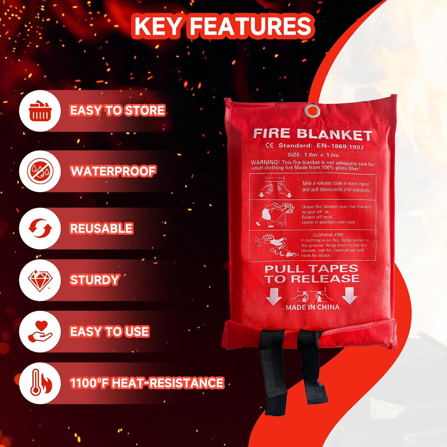 30 Packs Fire Blanket – 39.37X39.37 Inches, 1100℉ Heat Resistant, Emergency Fire
