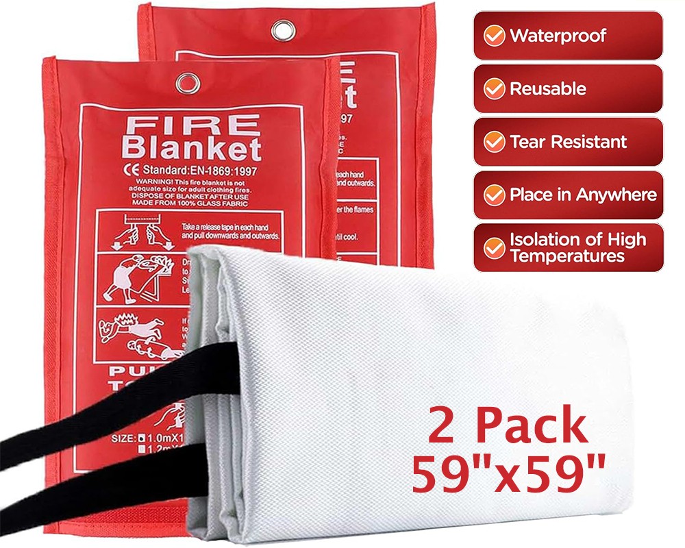 59×59 In 2X LARGE FIRE BLANKET Fiberglass Emergency Home Car Retardant Prepared