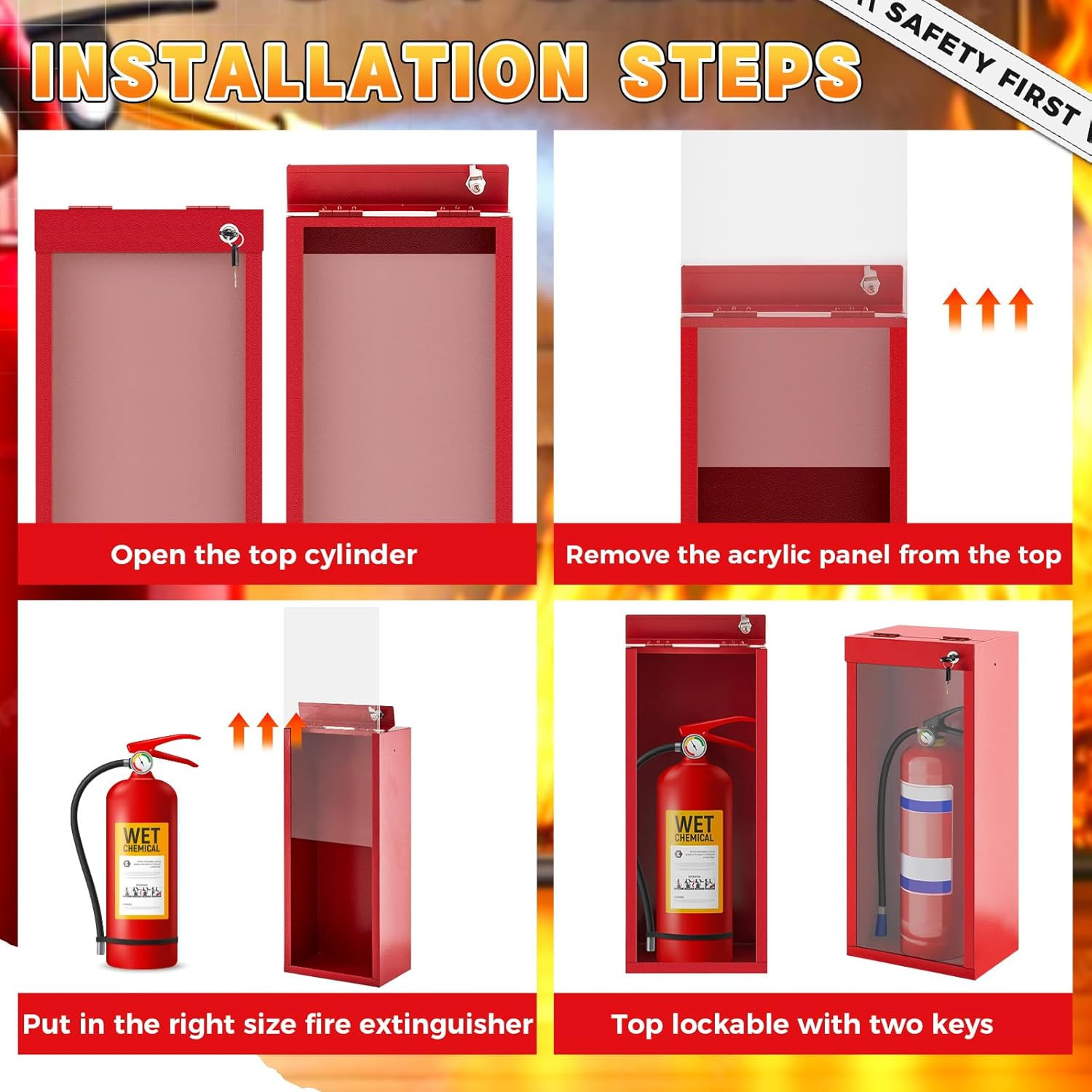 Heavy Duty Red Fire Extinguisher Cabinet – 2 Pack, Wall & Surface Mount
