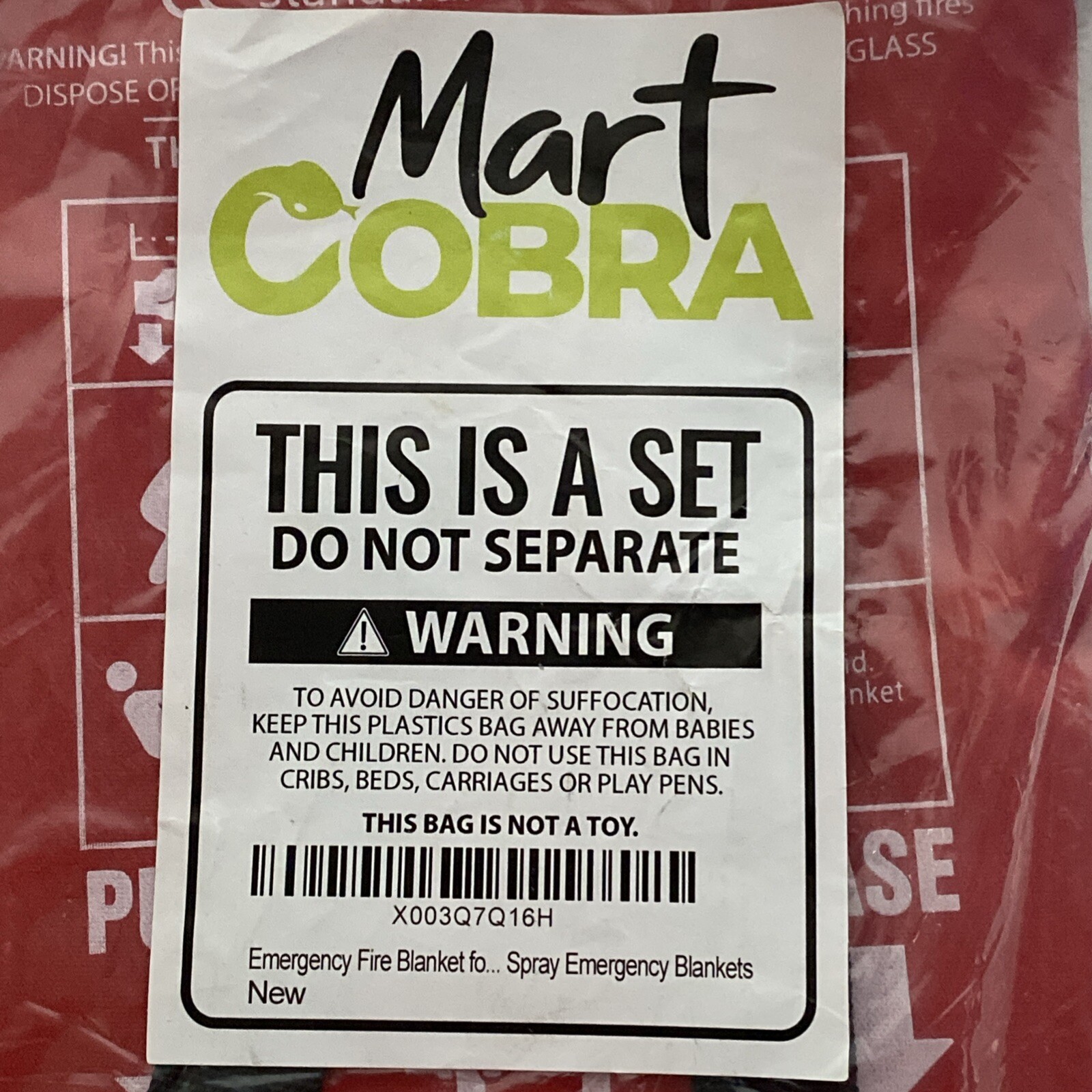 Fire Blanket Mart Cobra Emergency Safety Home Kitchen Fiberglass 1mx1m 40” Set 2