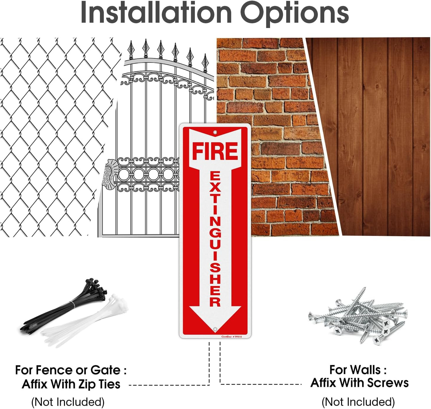 Fire Extinguisher Sign, 12″X4″ .040 Rust Free Heavy Aluminum, Reflective, Weathe