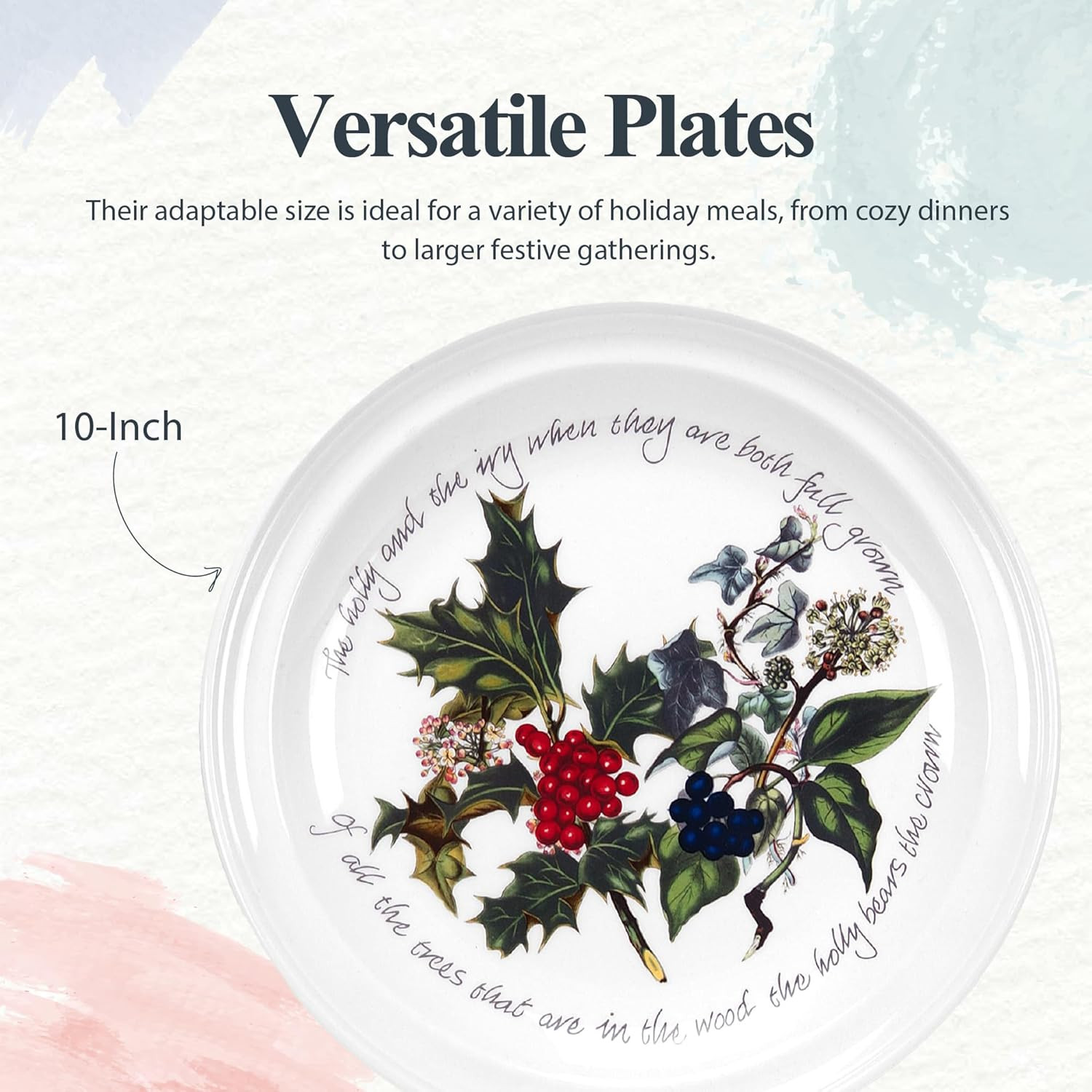 Holly and Ivy 10-inch Christmas Dinner Plates (Set of 4) – Festive Tableware, Be