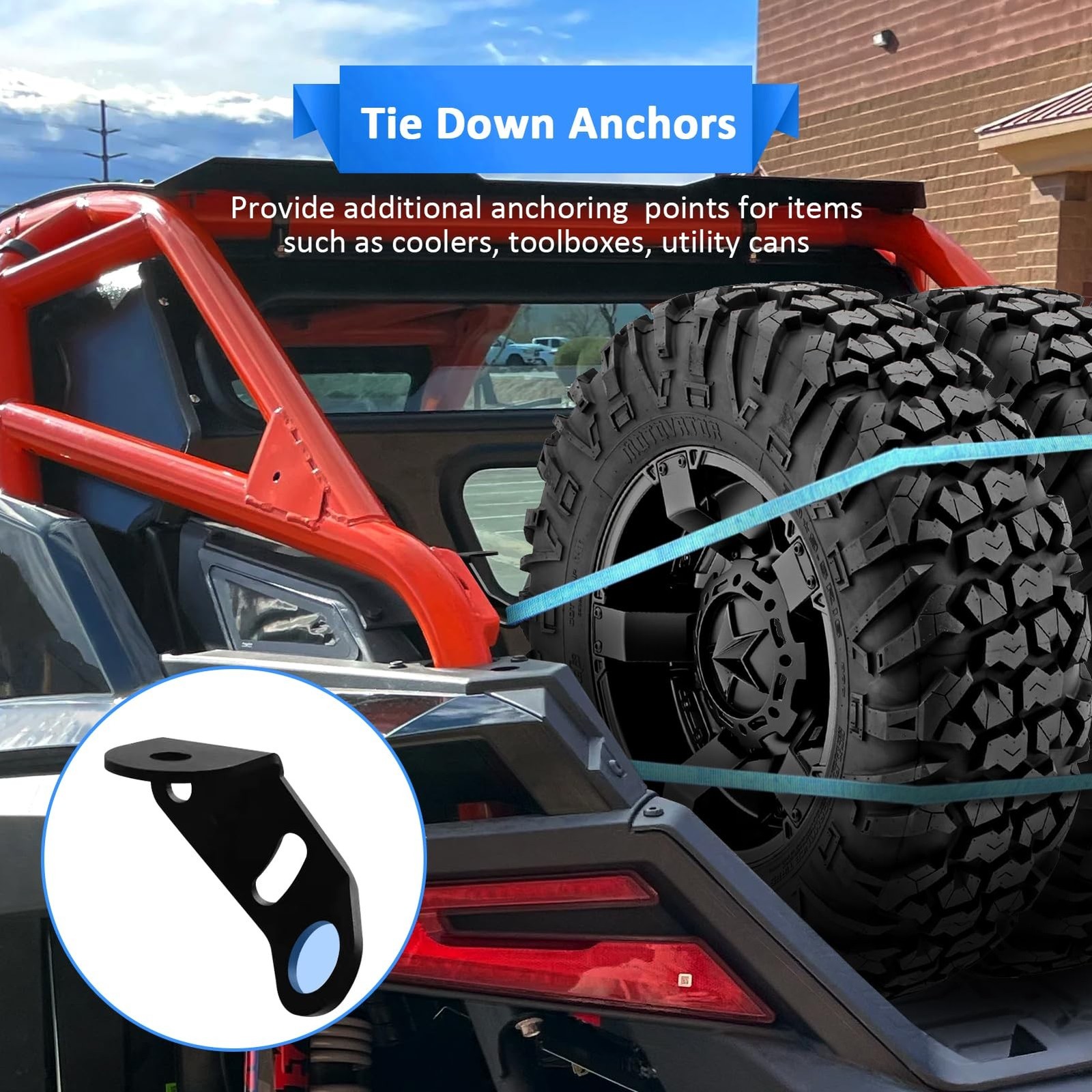 Wsays 2pcs UTV Roll Cage Whip Light Mount with Cargo Tie Down Points Anchors …