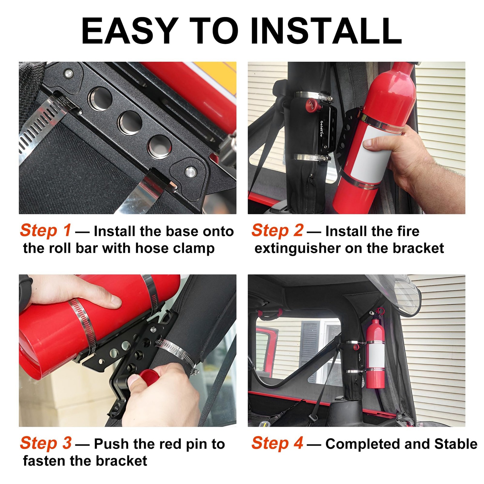 Quick Release Fire Extinguisher Mount Bracket Holder Aluminum Roll Bar Black