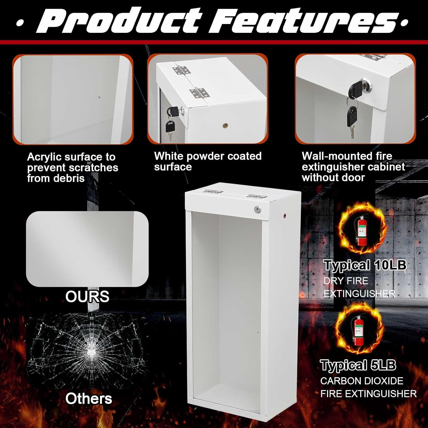 1 Pcs White Fire Extinguisher Cabinet Wall & Surface Mount 24-3/4″ H X 10-1/4″ W