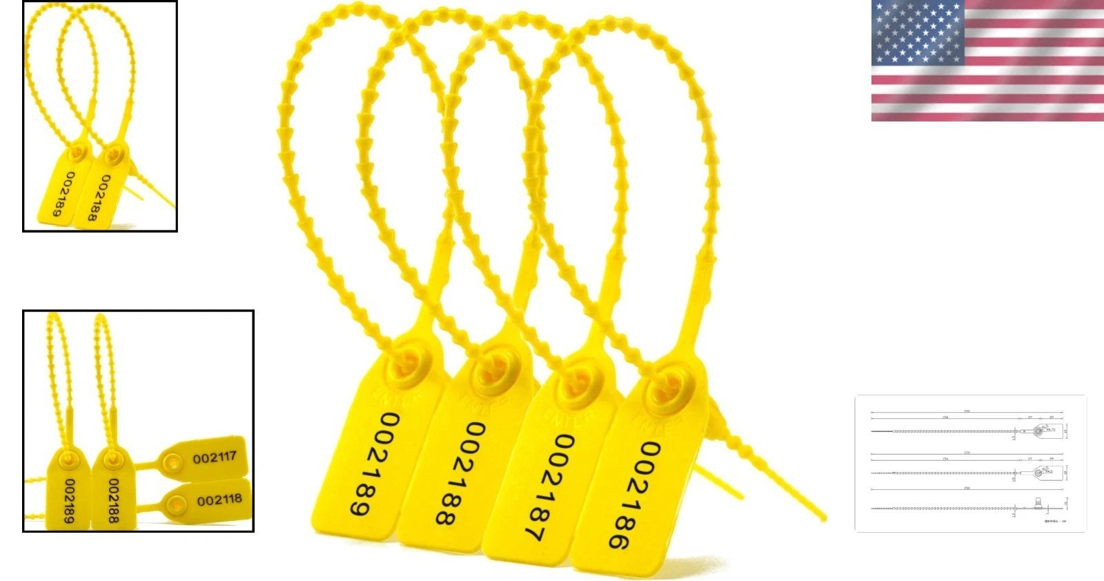 Yellow Plastic Tamper Seals 1000 Pcs – Numbered Security Zip Ties for Fire Ex…