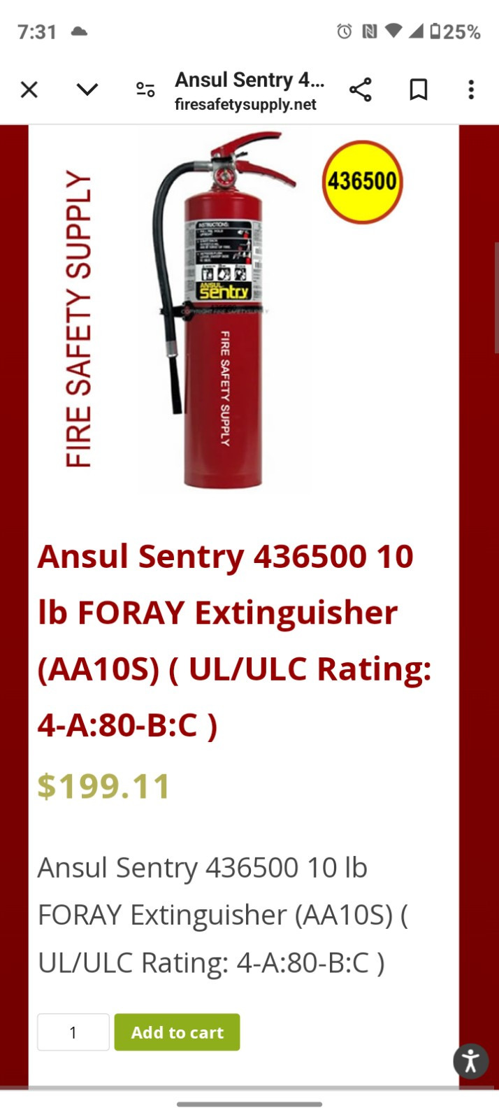 SENTRY | ABC FIRE EXTINGUISHER | CLASS AA10S