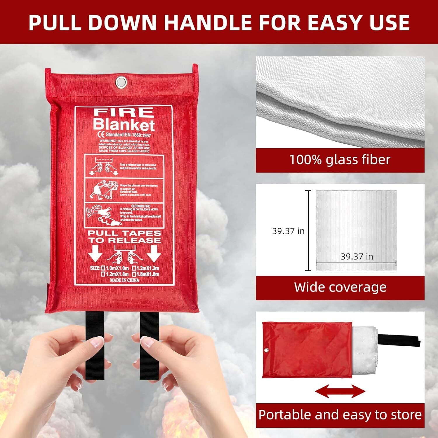 2Pack FIRE BLANKET Fiberglass Hero Emergency Home Retardant Prepared 39”x39”