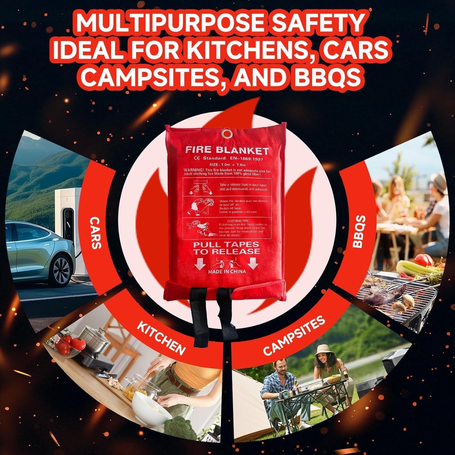 24 Packs Fire Blanket – 39.37×39.37 Inches 1100℉ Heat Resistant Emergency Fire