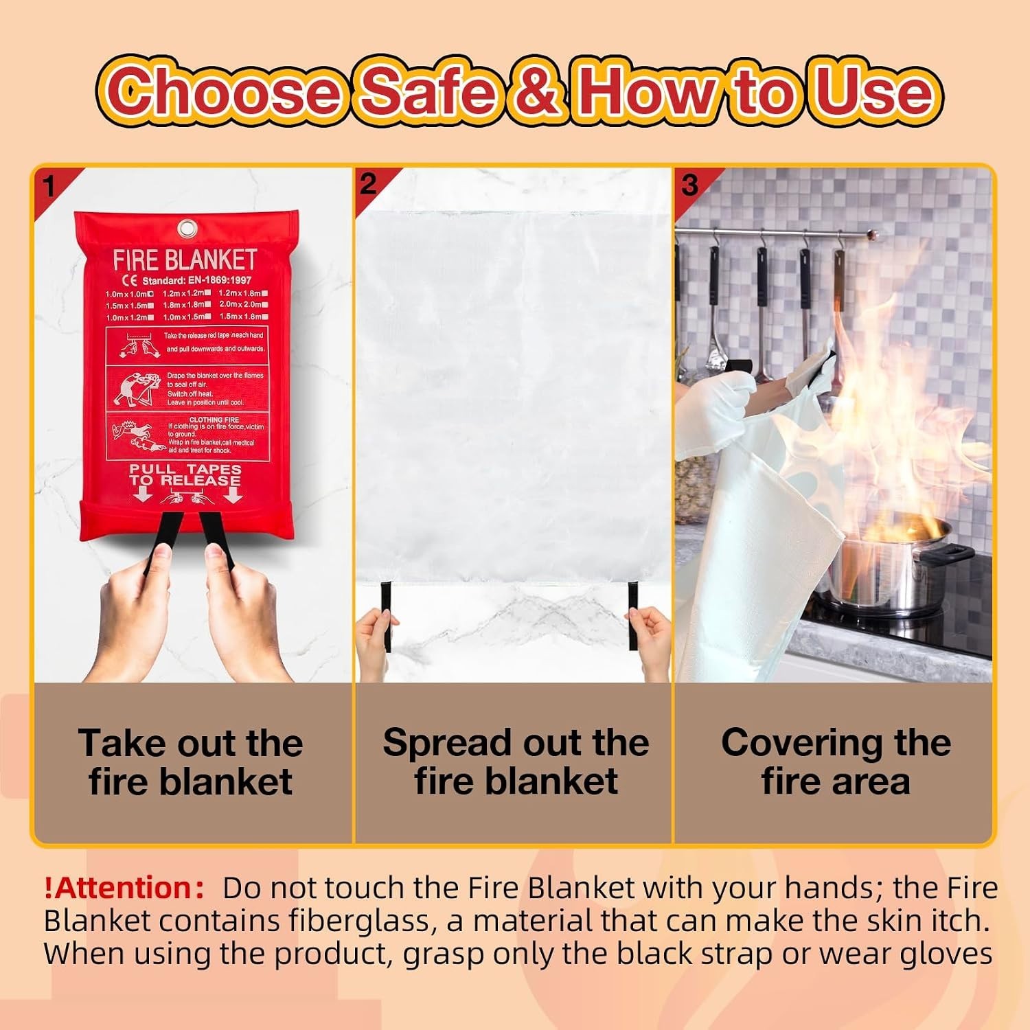 Versatile 10 Pack Fire Blankets – 39×39 Inch for Kitchen, Office, Camping Safety