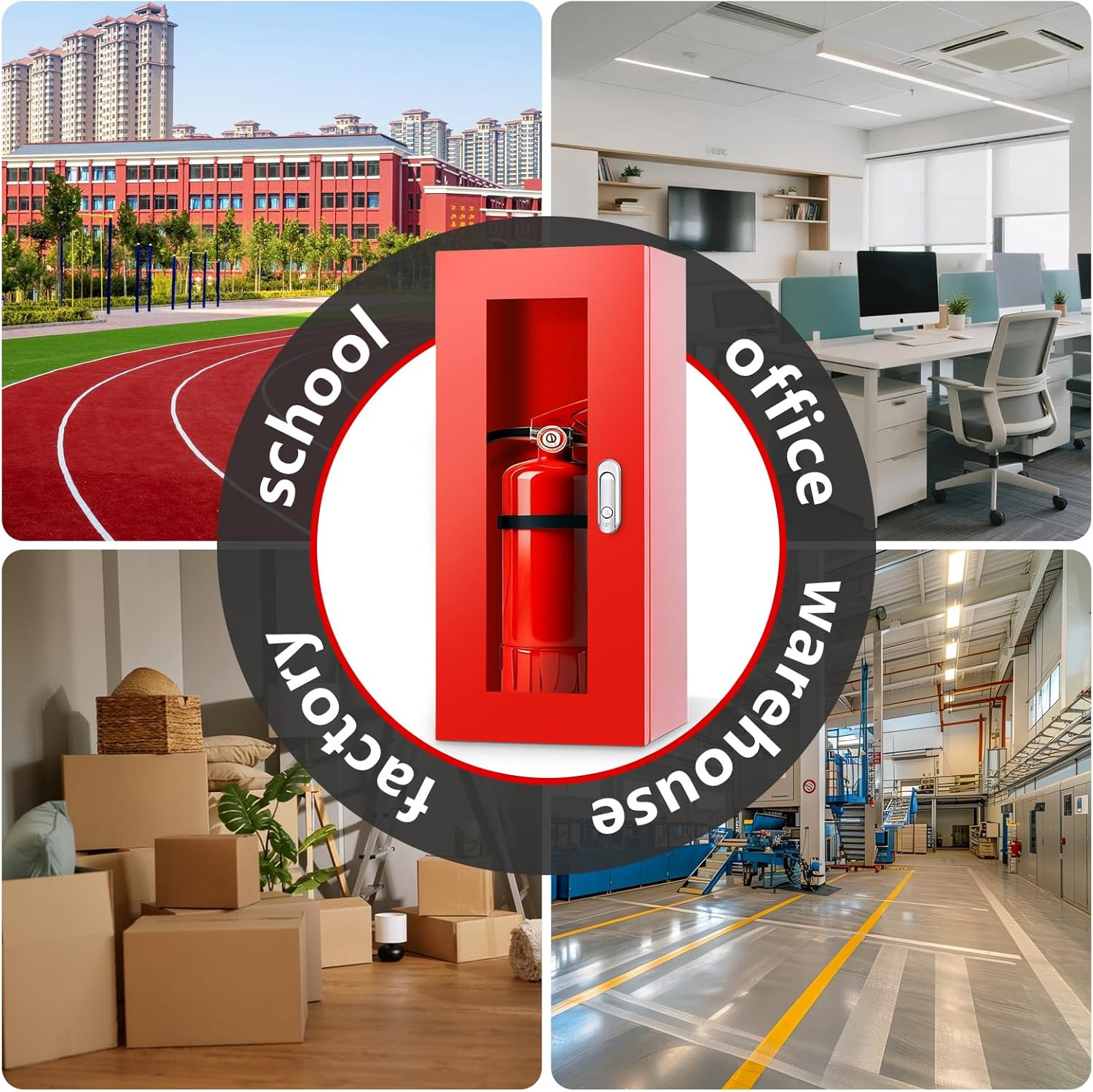 Red Steel Fire Extinguisher Cabinet with Lock & Clear Door, 5-12 lbs