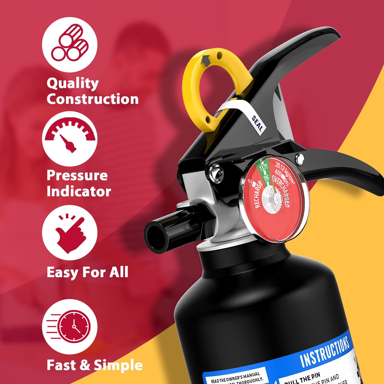 Ougist ABC Dry Powder Fire Extinguisher, 2.5 lb – 1-A:10-B:C Rated, Fire Extingu