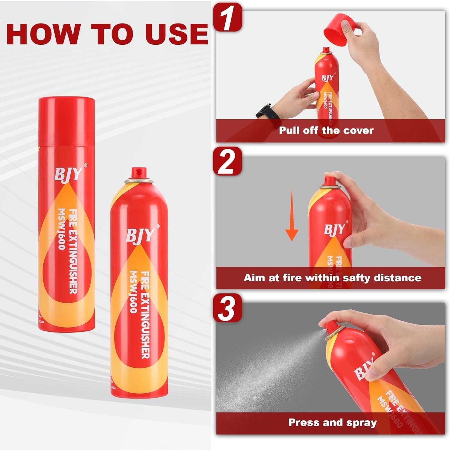 BJY Fire Extinguisher Spray MSW1600 2-Pack Portable Non-Toxic Easy-To-Use Design