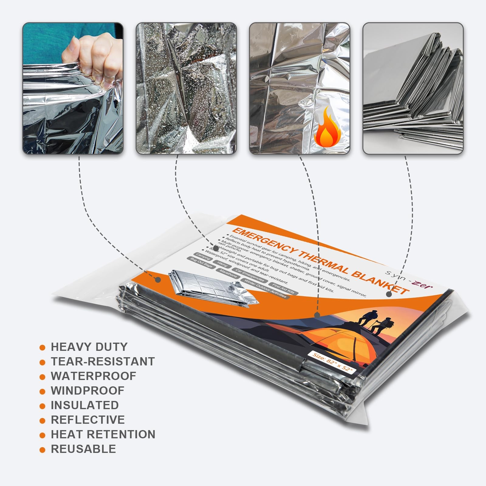 Emergency Mylar Thermal Blankets 6-Pack – 82″x52″ Space Blankets for Camping,…