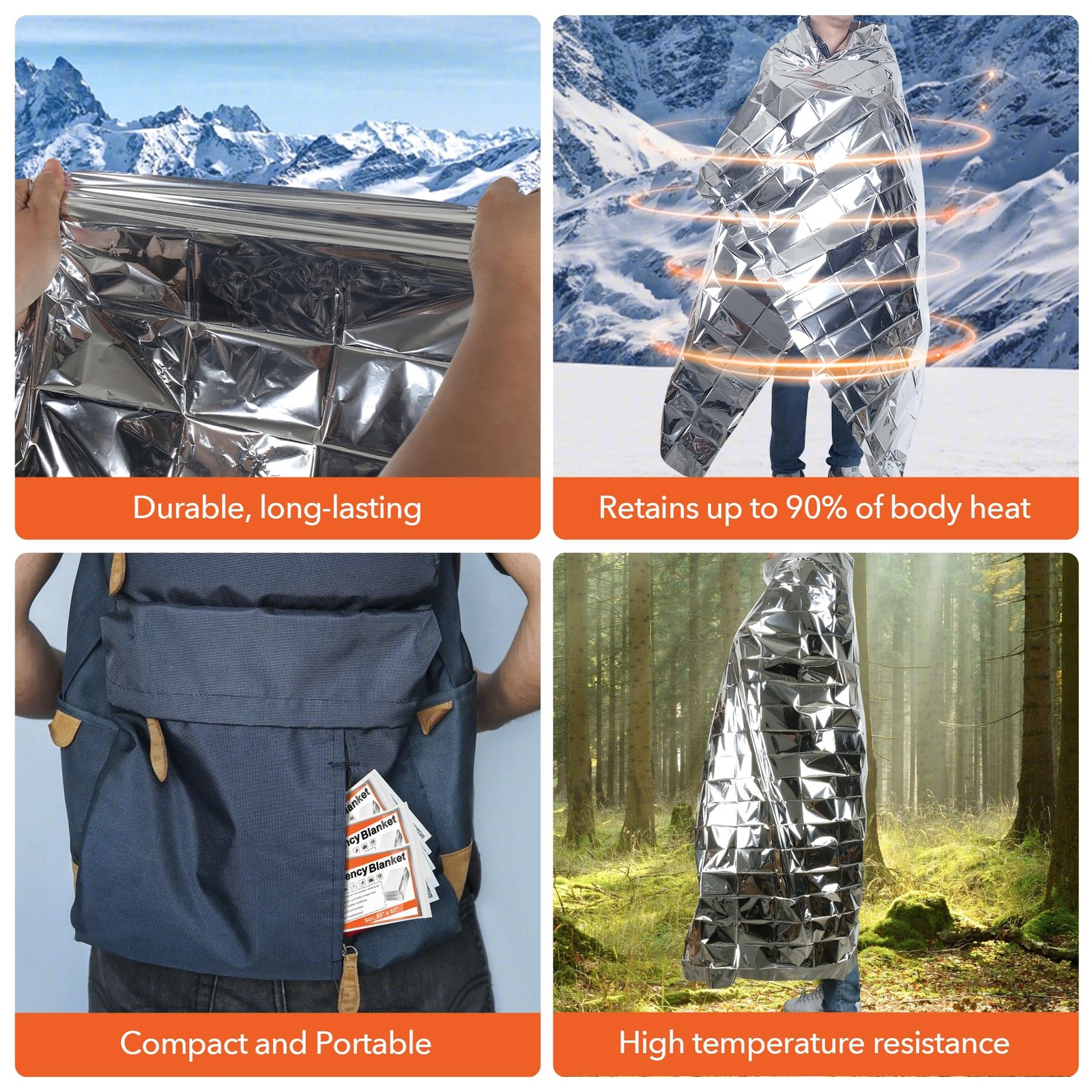 6x Mantas térmicas de emergencia para supervivencia, acampada, senderismo
