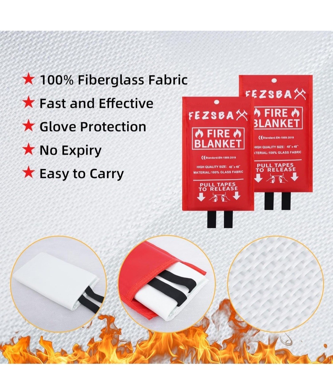 4pk Large 4’x4′ Fire Blanket Fireproof For Home Office Caravan Emergency Safety