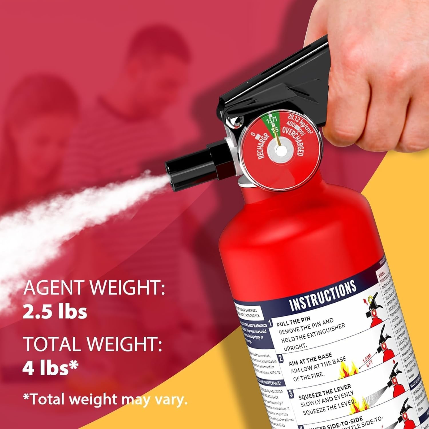 Fire Extinguisher 2.5 lb 1-A:10-B:C Rated Dry Chemical Home Vehicle Kitchen Car