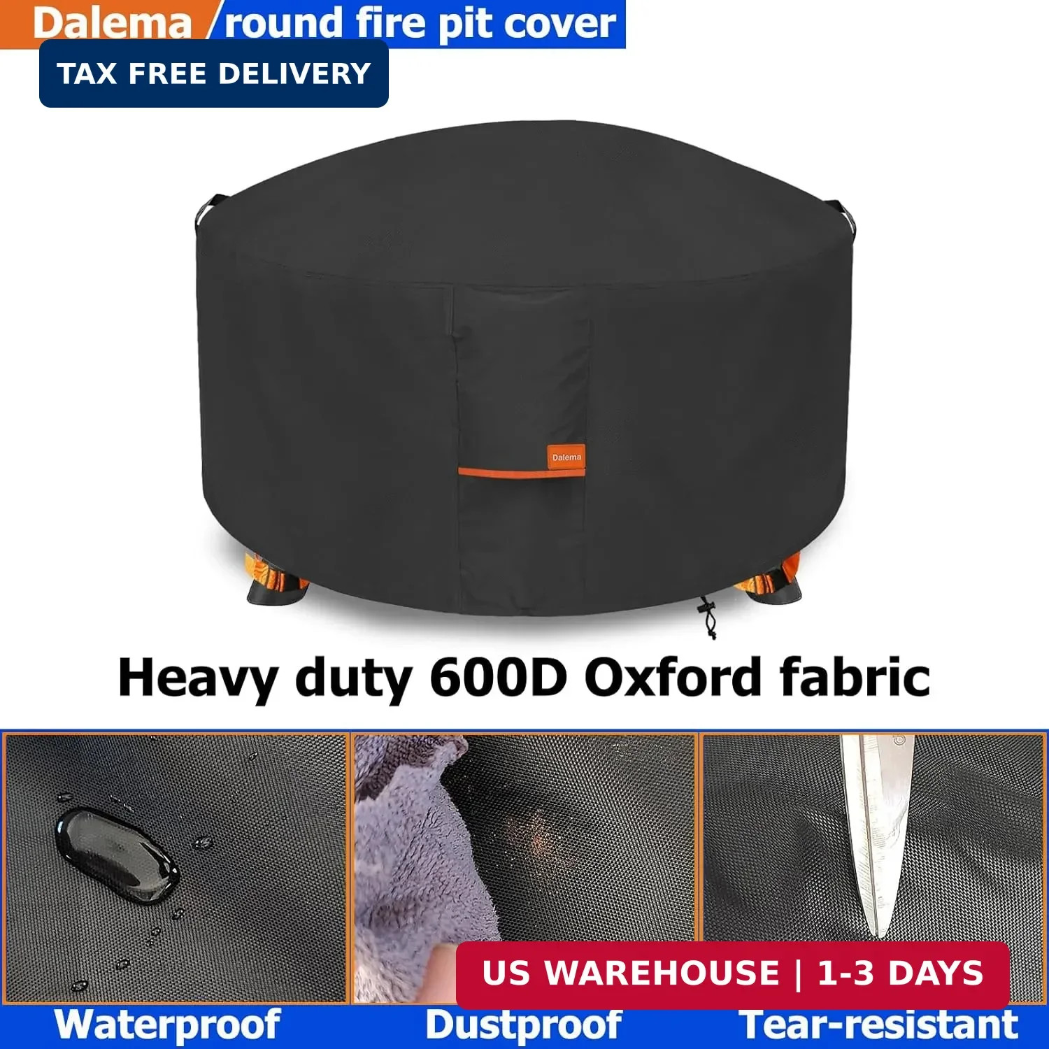 Fire Pit Cover,Outdoor Heavy Duty 600D 100% Waterproof Fire Pit Cover Round,Weat