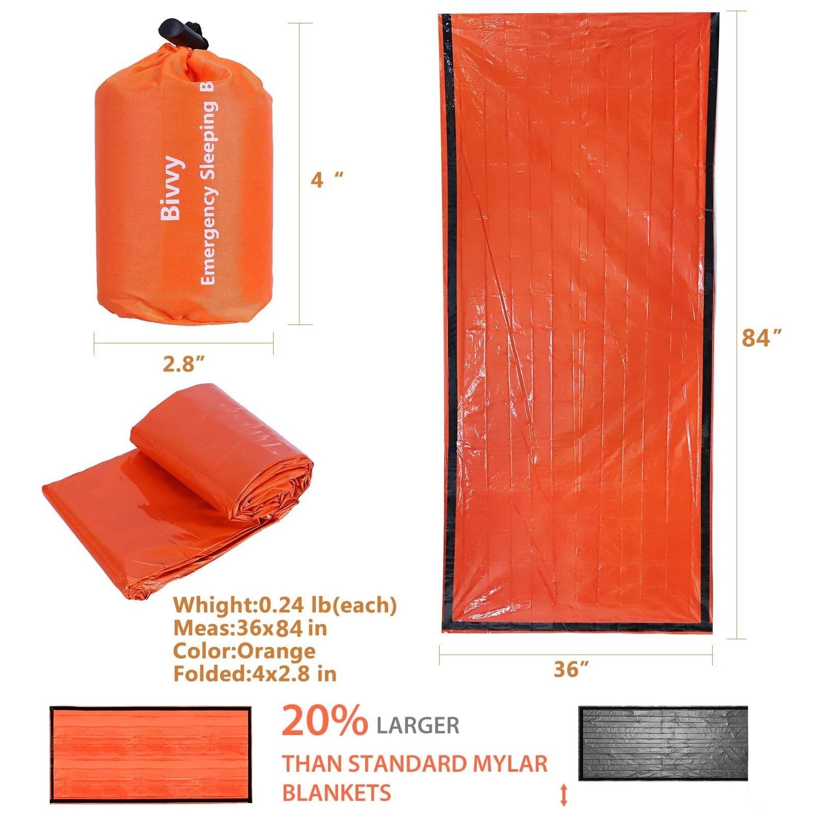 Emergency Thermal Sleeping Bag, Survival Bivvy Sacks Blanket with Whistle, Wa…