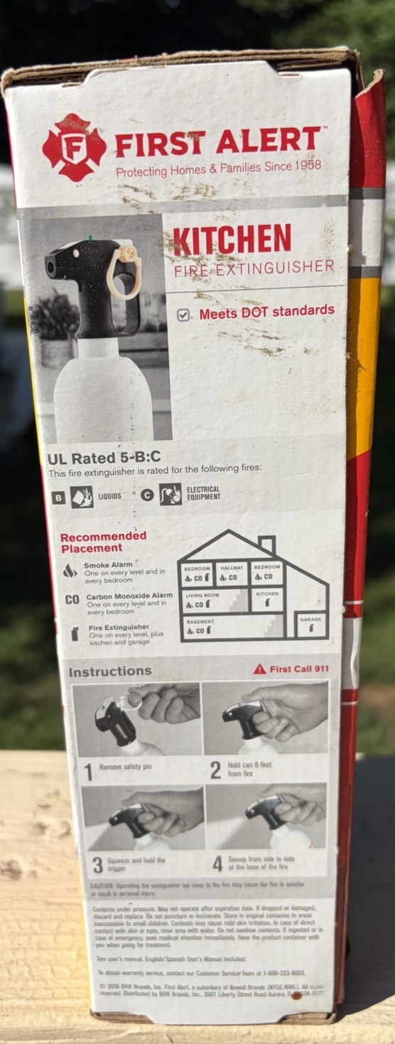 NEW First Alert 5-B:C Kitchen Fire Extinguisher For Liquids and Electrical Fires