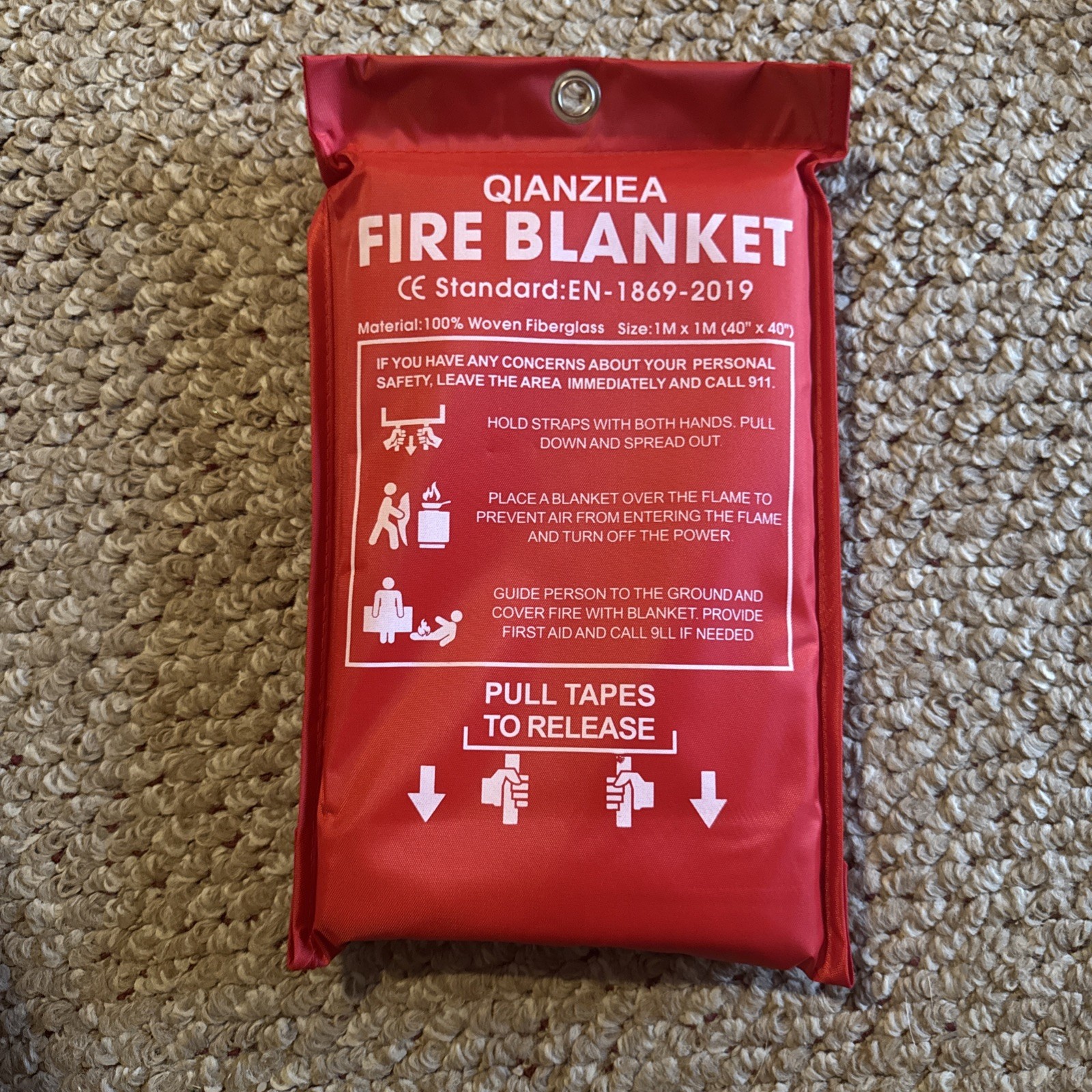 FIRE BLANKET Fiberglass Hero Emergency Home Retardant Prepared 40”by 40” New