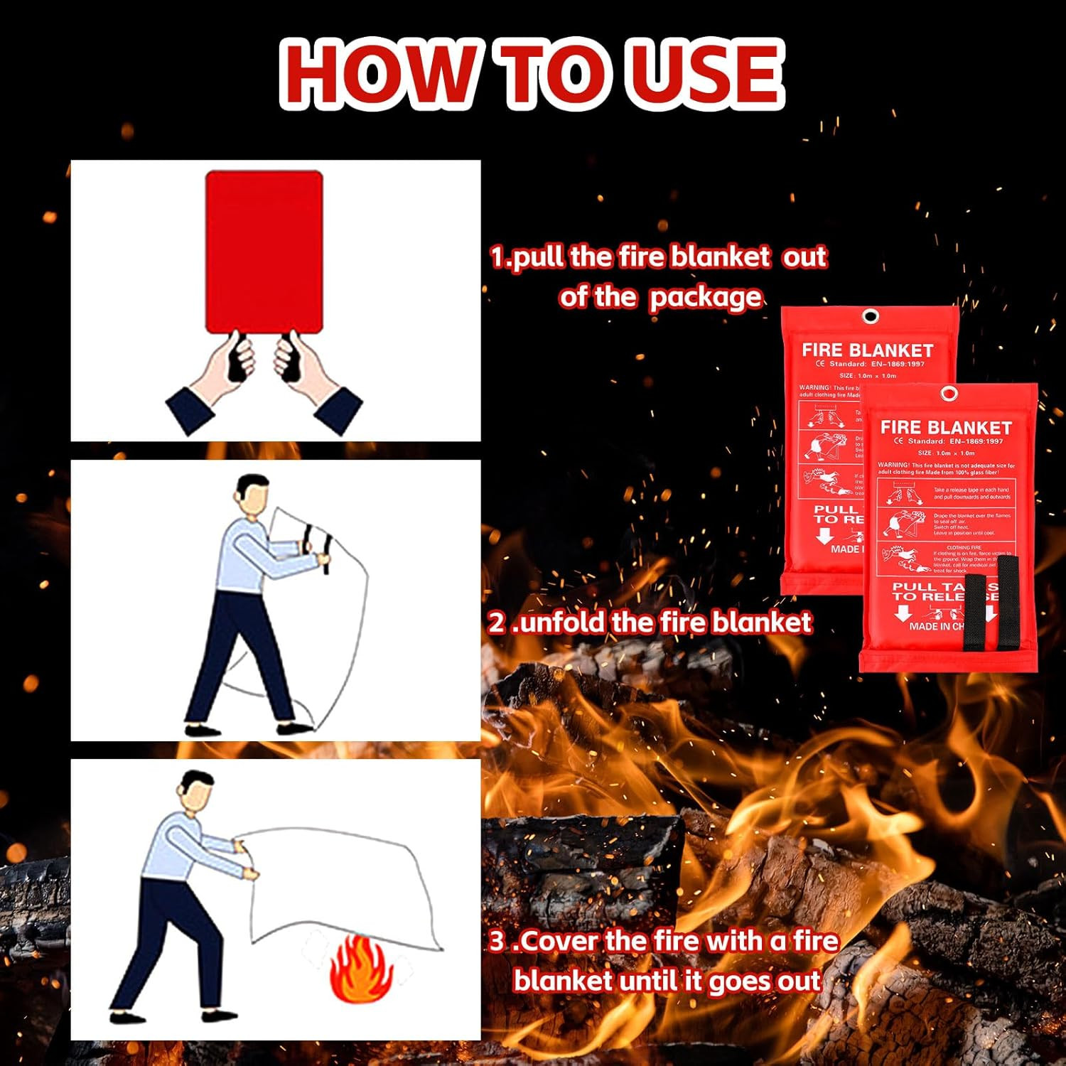12 Pack Fire Blanket 39″x39″ – Emergency Safety Suppression for Home & Travel