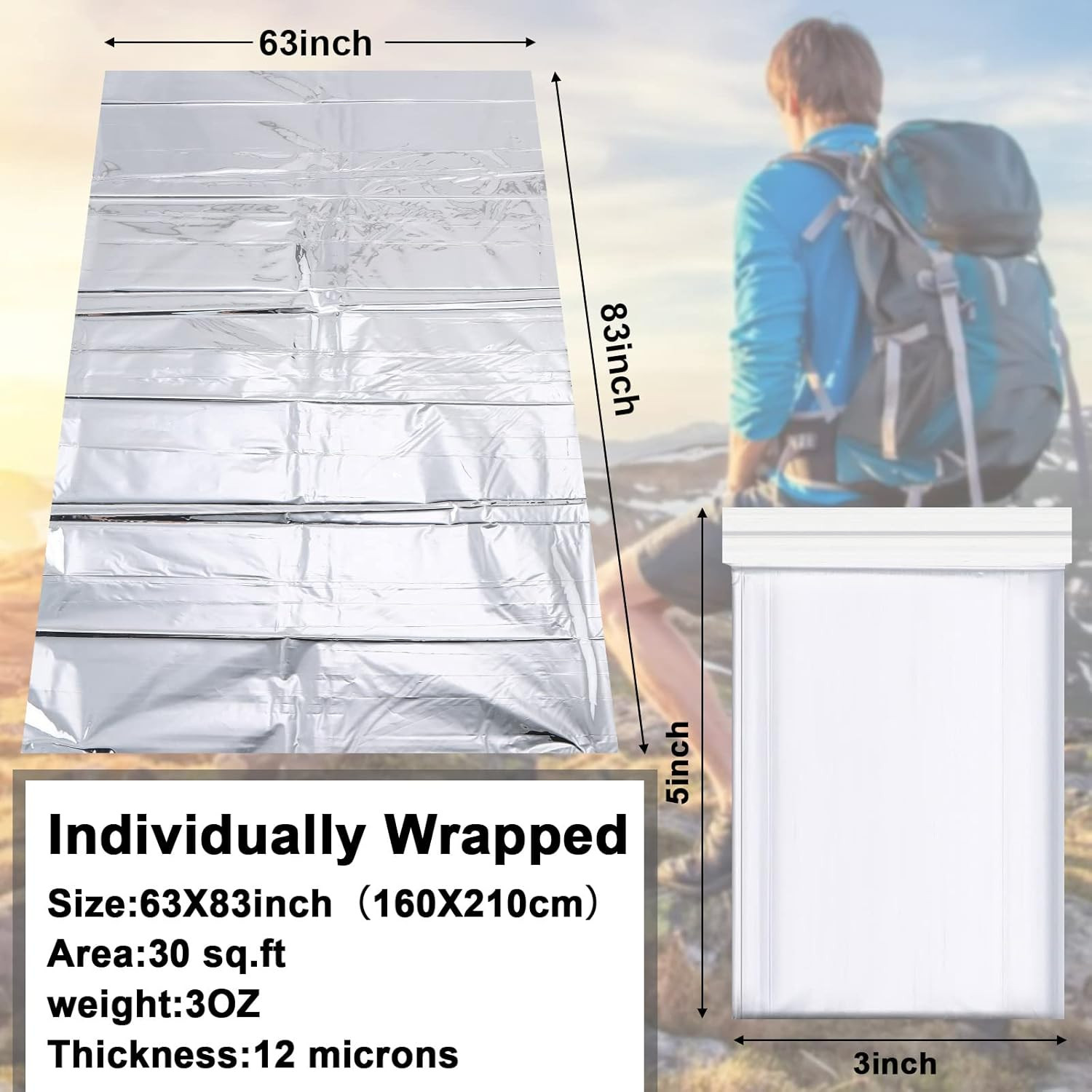 50 Pieces Emergency Thermal Blanket Bulk 83 X 63 Gigantic Foil Space Blanket Sur